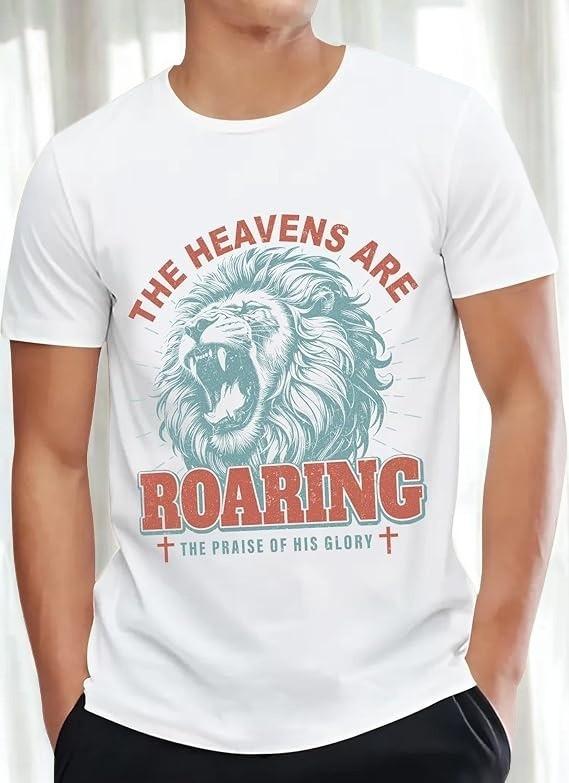 The Heavens Are Roaring Christian Lion T-Shirt Faith Praise Worship Graphic Tee L