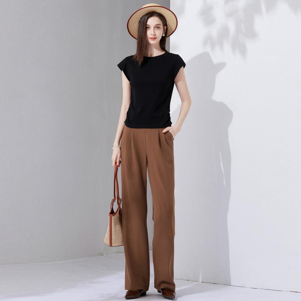 Simple and neat pleated design pants for women in summer, slim and high waisted versatile casual pants