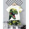 Set Maglia a Maniche Corte Stampata 3D con Dinosauro e Macchina e Pantaloncini Sportivi, Set Maglia Sportiva Casual Estiva