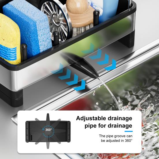 Stainless Steel Sponge Holder Sink Rack Large Capacity Rust-Resistant Self-Draining Multi-Functional Kitchen Storage Rack