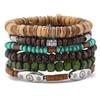 Wood Beaded Bracelets Handmade Bohemian Multilayer Set Ethnic Retro Floral Charm Wristband Stackable Hand  for Men Women