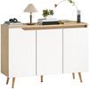 Sideboard-Schrank, Küchenschrank mit 3 Türen, 2 verstellbaren Regalen und 5 Gummibaumbeinen, Weiß und Eiche