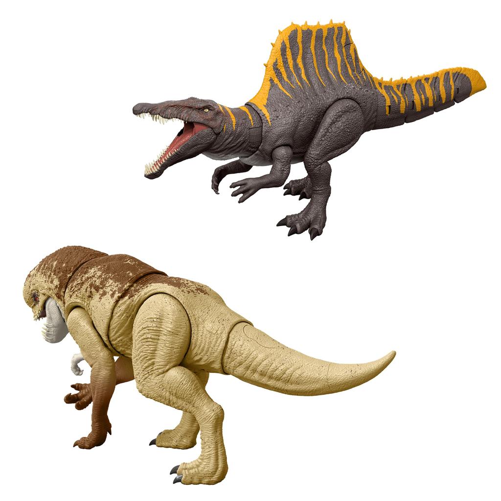 Mattel Jurassic World Roaring Spinosaurus and Roaring Dystortus Rex Set of 2, Kids' Figures, Dinosaur Toys, Ages 4 and Up, Multi-Purpose,