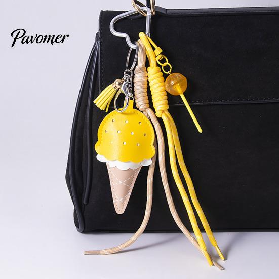 Lollipop Ornaments Faux Leather Ice Cream Pendant, Hanging Decoration Portable Keychain Charms with Braided Rope, Handbag Backpack Purse Bag