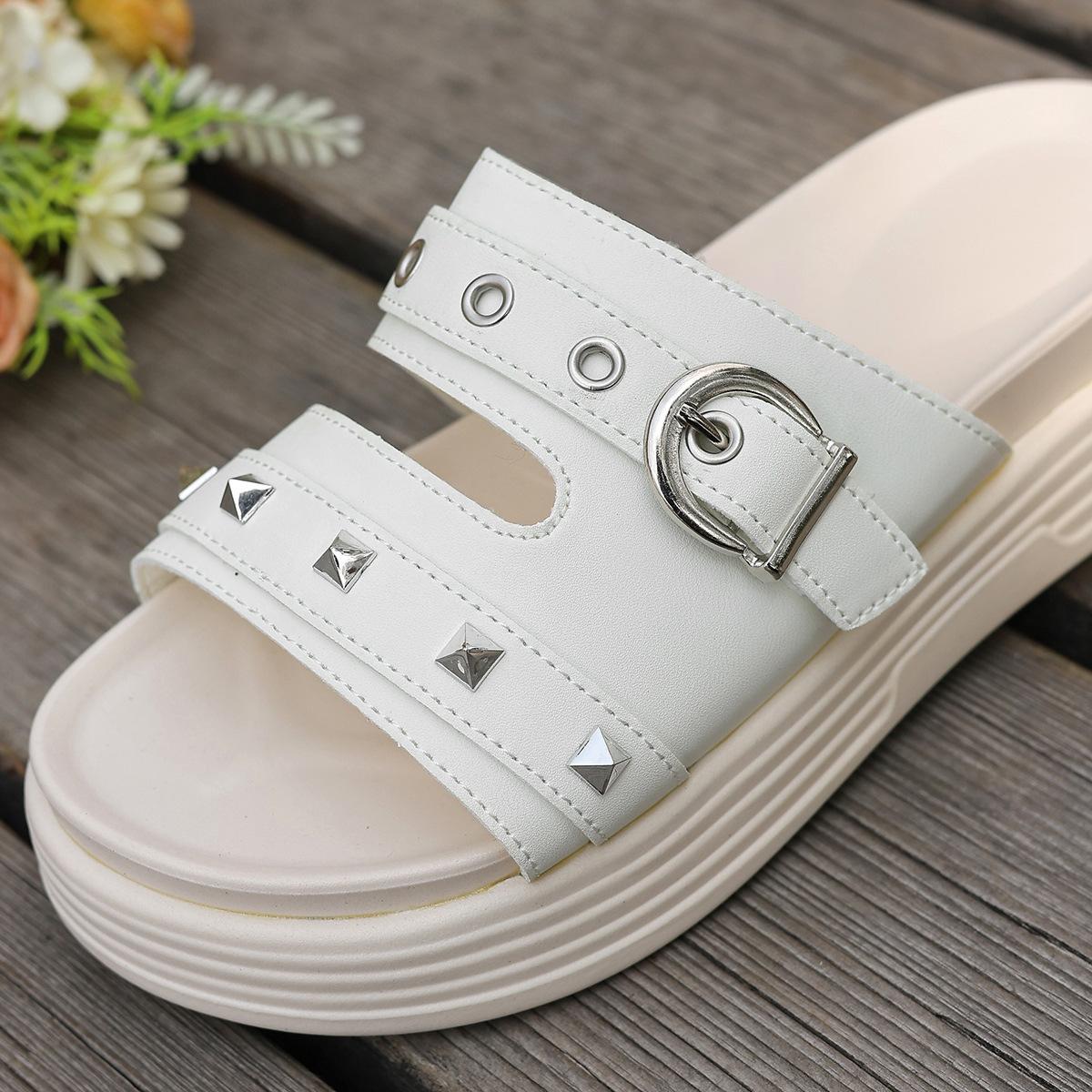 

Rivet fashion sandals men s and women s summer versatile flat bottom height increase wear-resistant sandals wear casual slippers non-slip 43