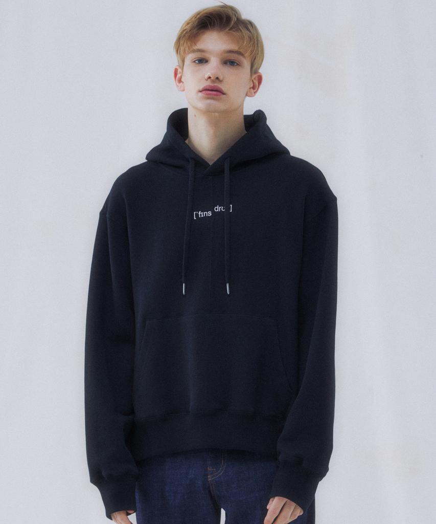Embroidery Point Semi-Oversized Hoodie Top (Black)