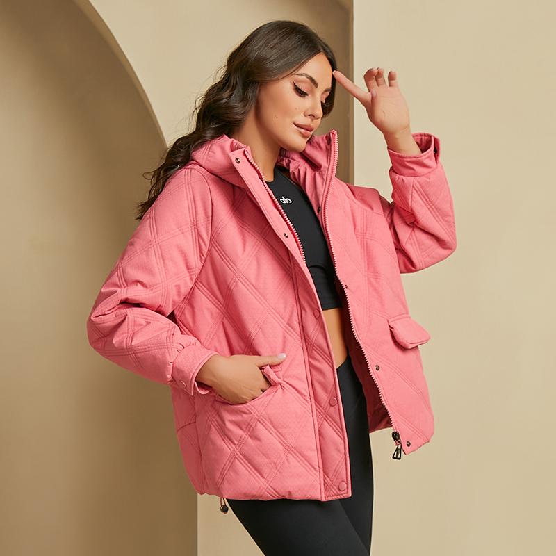 YISHENGSHUI New Spring and Autumn Women's Jacket Simple Medium-length Fashion Unique Splicing Hooded Design Women's Spring Jacket 6611