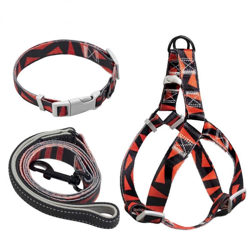 Dog Harness Dog Leash Three-piece Collar Chest Back Pet Leash Printed Dog Leash Pet Supplies