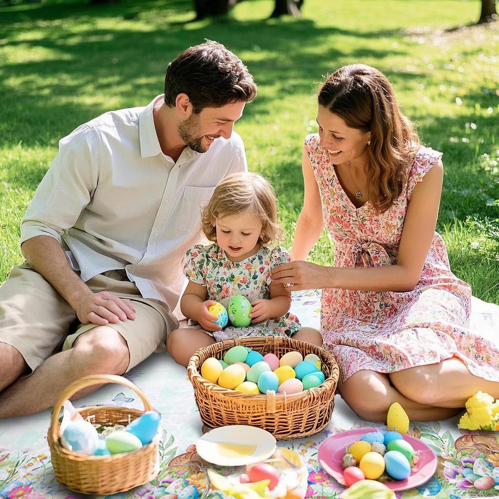 3 Pcs Easter Tablecloths, Disposable Plastic Table Cover for Party Dinner Decor, 54 x 108 Inch Rectangular(Bunny Floral Eggs)
