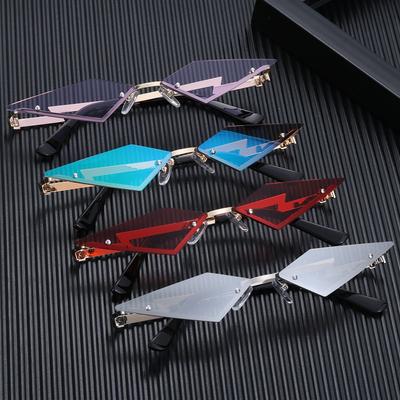 Narrow Ladies Eyewear Trending Rimless Sun Glasses True Film Lens Diamond Shape Fashion Women Sunglasses