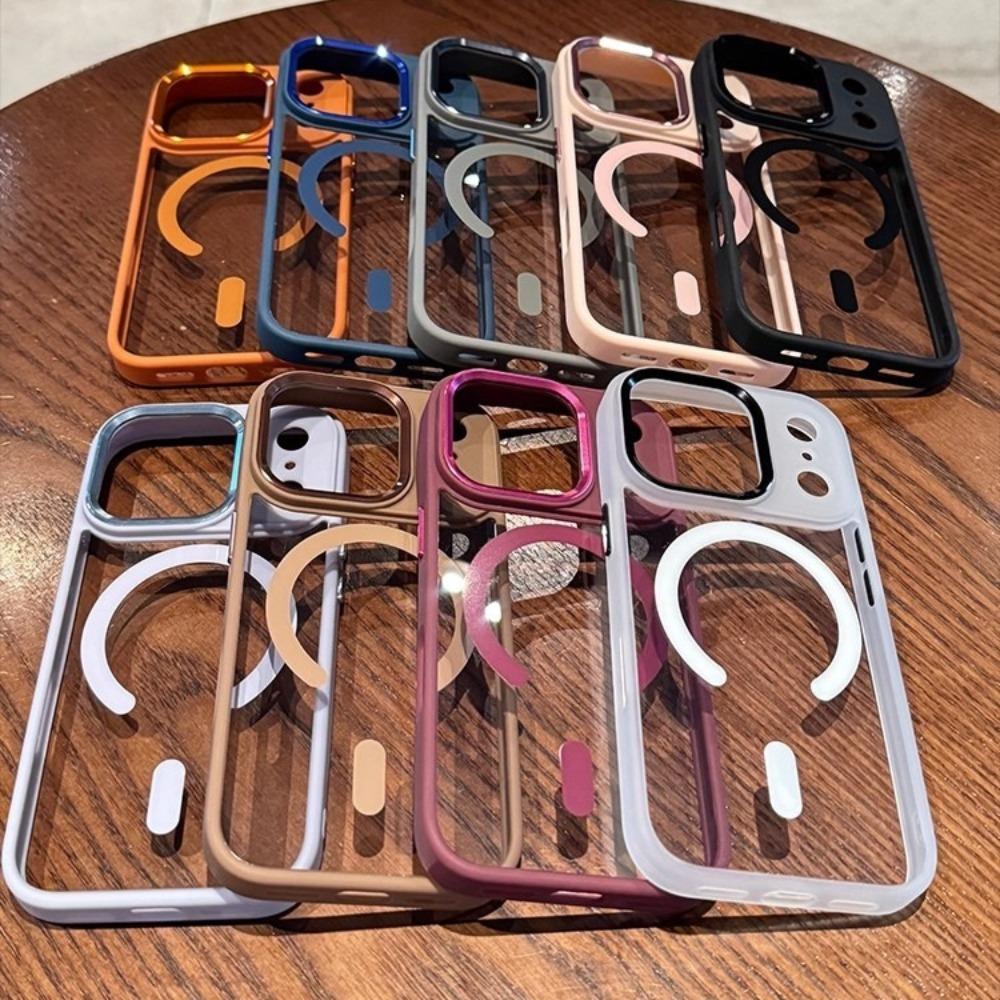 New Transparent Magnetic Phone Case for 17 Air 16 15 14 13 12 17 Pro Max Camera Metal Lens for Magsafe Shockproof Cover