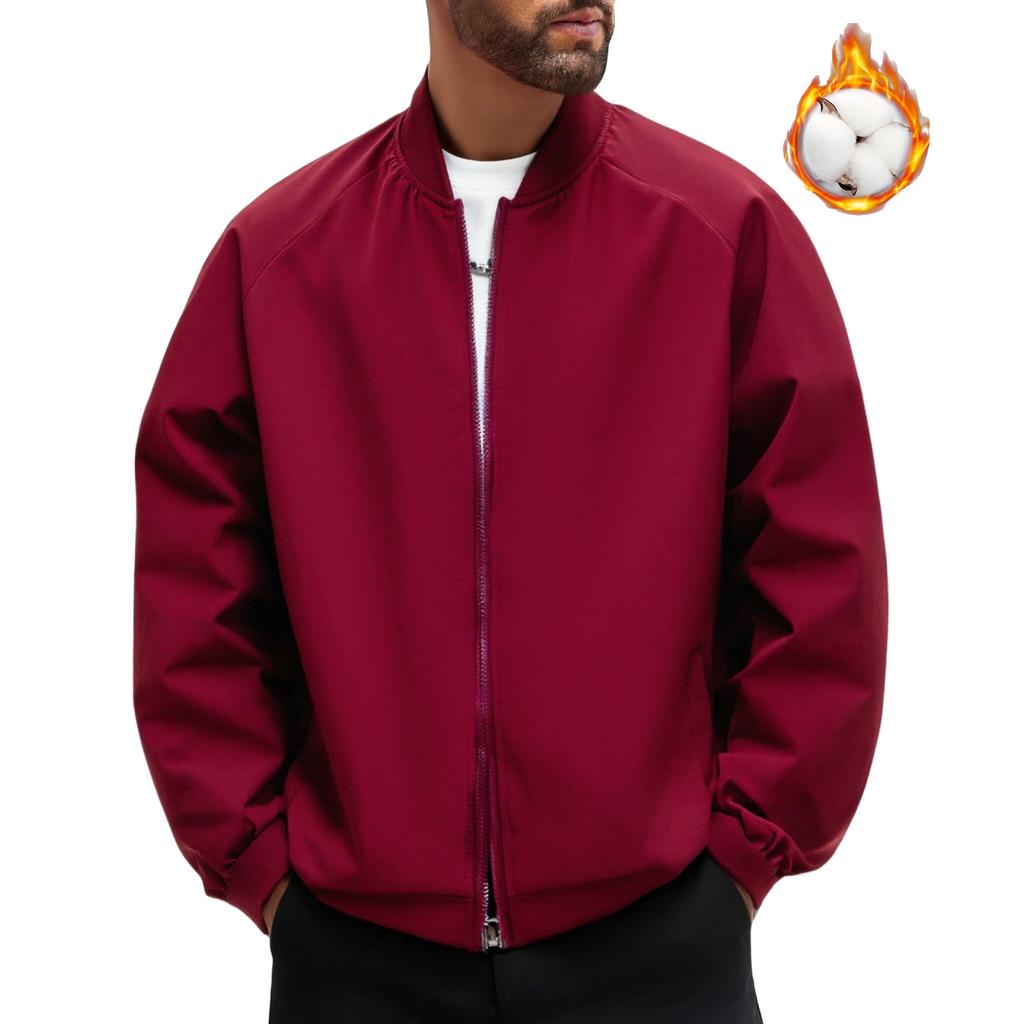 Men's Casual Solid-color Zipper Jacket, Men's Baseball Collar Loose Cotton Thickened Warm Coat