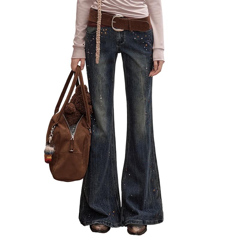 UNIFREE Women s Retro High-Waist Distressed Flared Jeans M