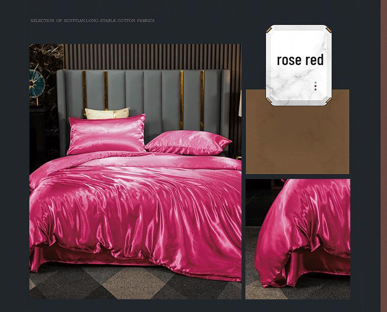 Pure Color Imitation Silk Bedding Set - Silky, Washable Four-Piece Sleep Set