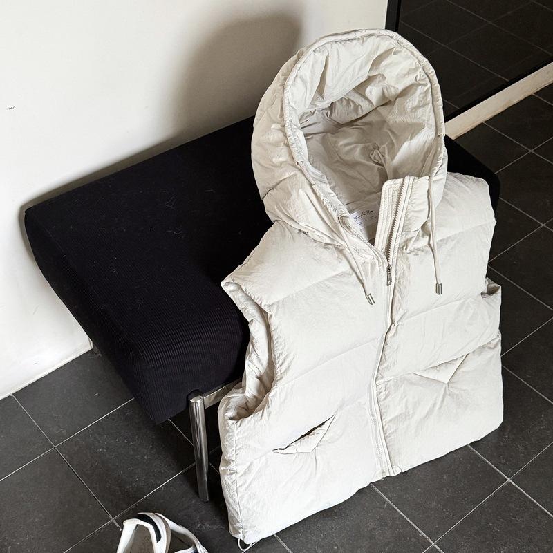Women's Puff Cotton Vest Autumn and Winter Short Hooded Down Cotton Vest Thickened Loose Outer Vest Women's Vest