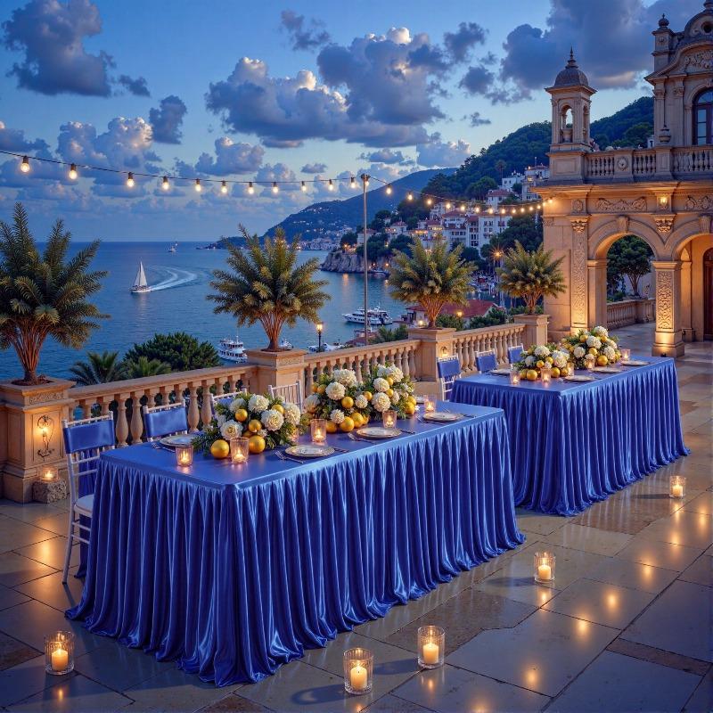 Satin Pleated Table Skirt 4/6/8FT Tablecloth for Wedding Banquet Conference Party Stage Decoration Rectangular Table Cover