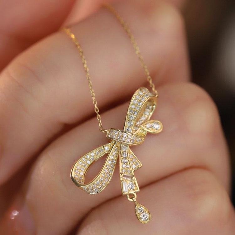 

Women’s S925 Sterling Silver Bowknot Necklace, Korean Inspired Light Luxury Clavicle Chain 925 Silver
