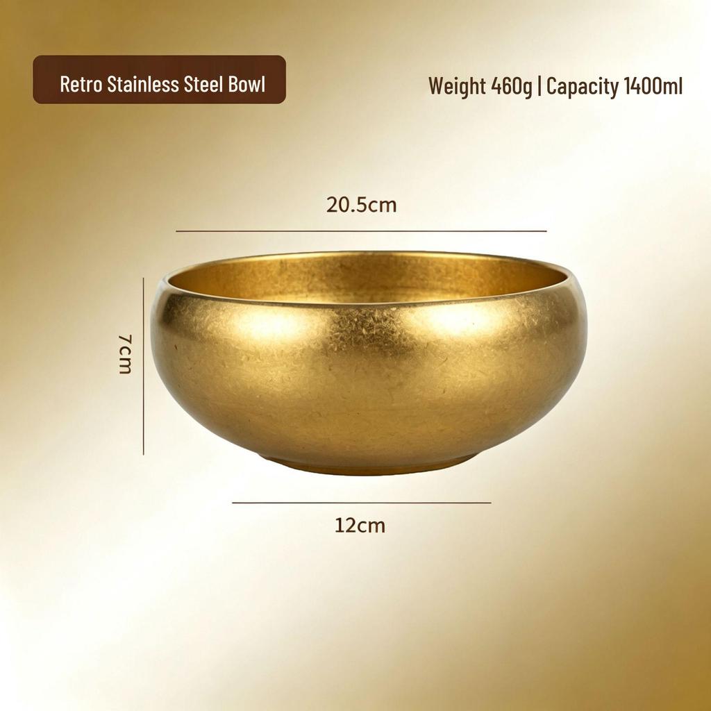304 Stainless Steel Double Layer Children's Anti-Scald Retro Bowl - Suitable for Rice, Sauce, and Soup.