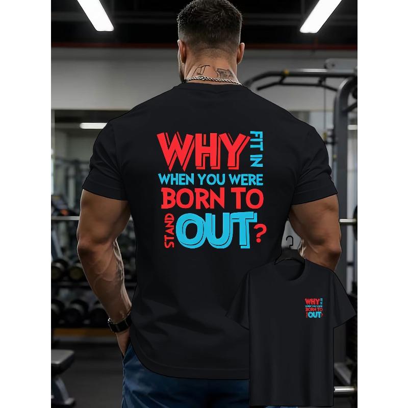 

European Size Men s Double-Sided Front & Back T-Shirt with WHY FIT IN Print - Breathable Short Sleeve Round Neck Casual Top S чёрный