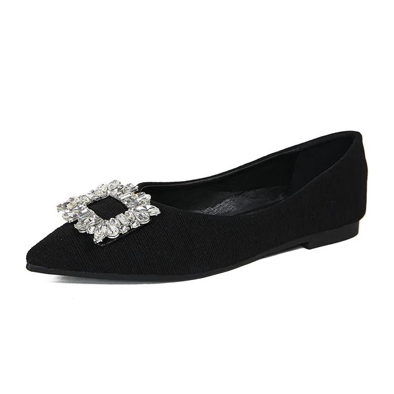 

New Women Flat Shoes Beautiful Crystal Casual Pointed Toe Boat Shoes Slip-on Loafers 43 чорний