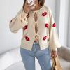Women's Pullover Sweater with Lip Print Pattern, Self-Tie Neck and Sleeves for Casual