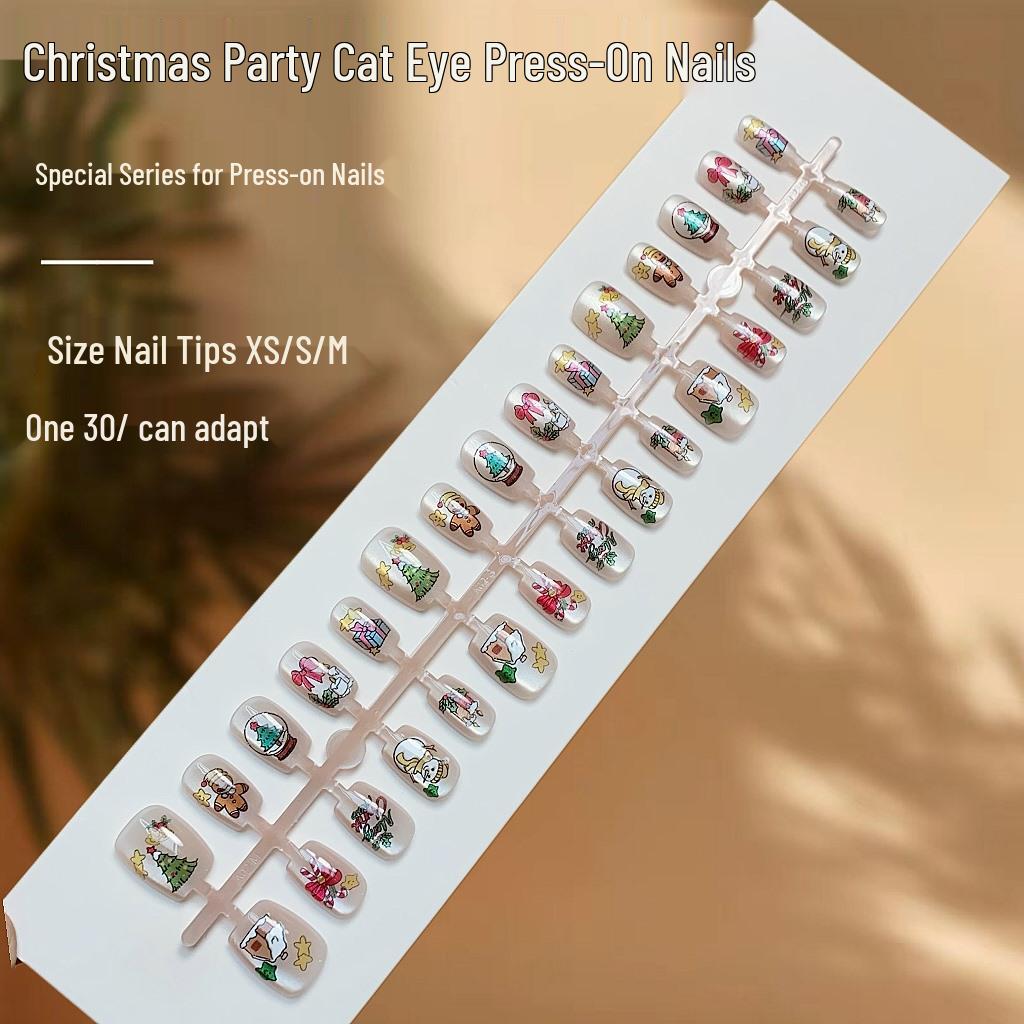 

New Christmas Party Cat Eye Press-On Nails - Childlike Fresh Design