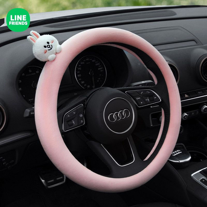 

Korean Brown Bear Cute Car Steering Wheel Cover Winter Short Plush Handle Cover Short Plush Women s Warm New Style Coni Rabbit [Round]
