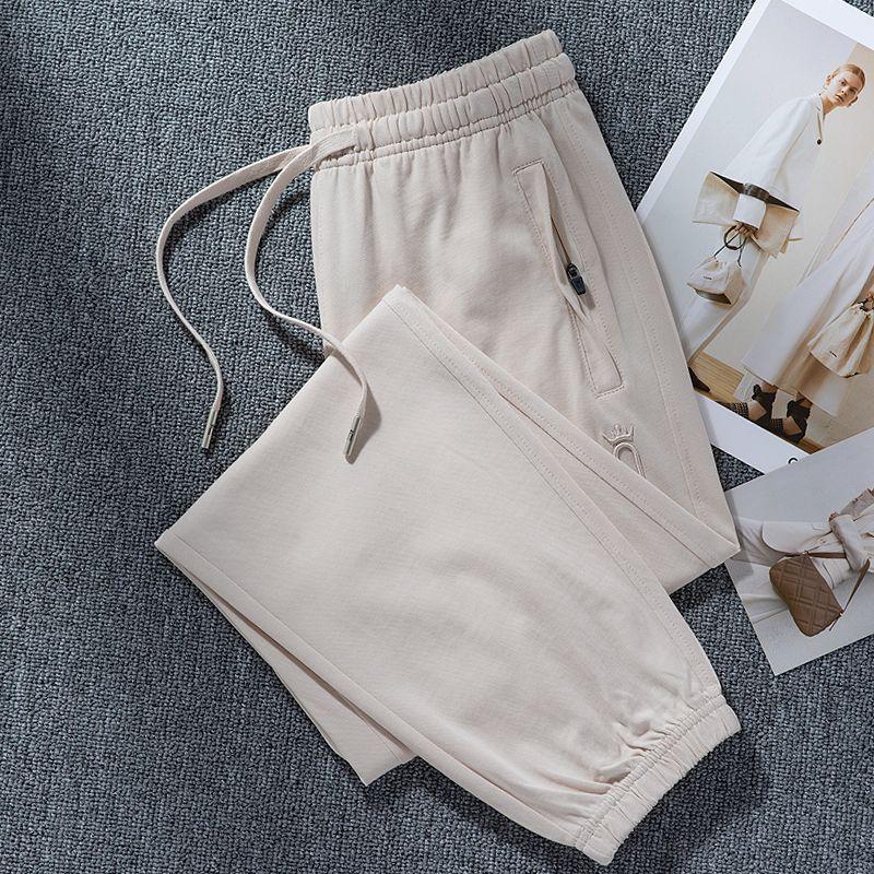 Cotton Thin Style in Beige Small Oversized Track Pants