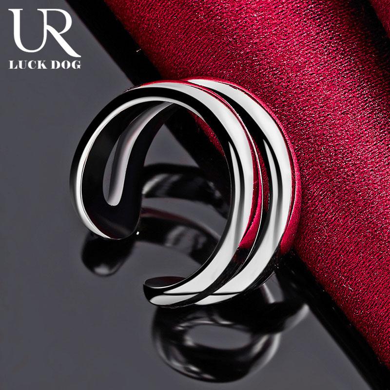 925 Sterling Silver Double Line Women's Couple Ring Fashion Wedding Jewelry