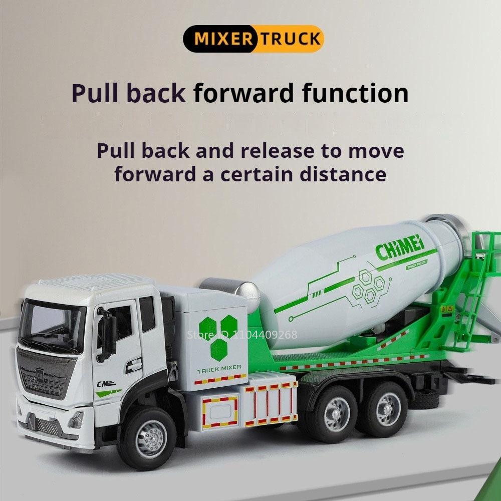 1:32 Mixer Truck Dump Truck Model Toy Car Alloy Diecast Sound Light Pull Back Miniature Engineering Vehicle Models Toys for Kids