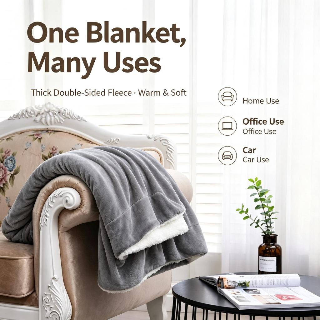 Doppellagige Flanell-Sherpa-Kuscheldecke, Dicke Warme Einfarbige Decke, Ganzjahres-Sofabettbezug für Zuhause