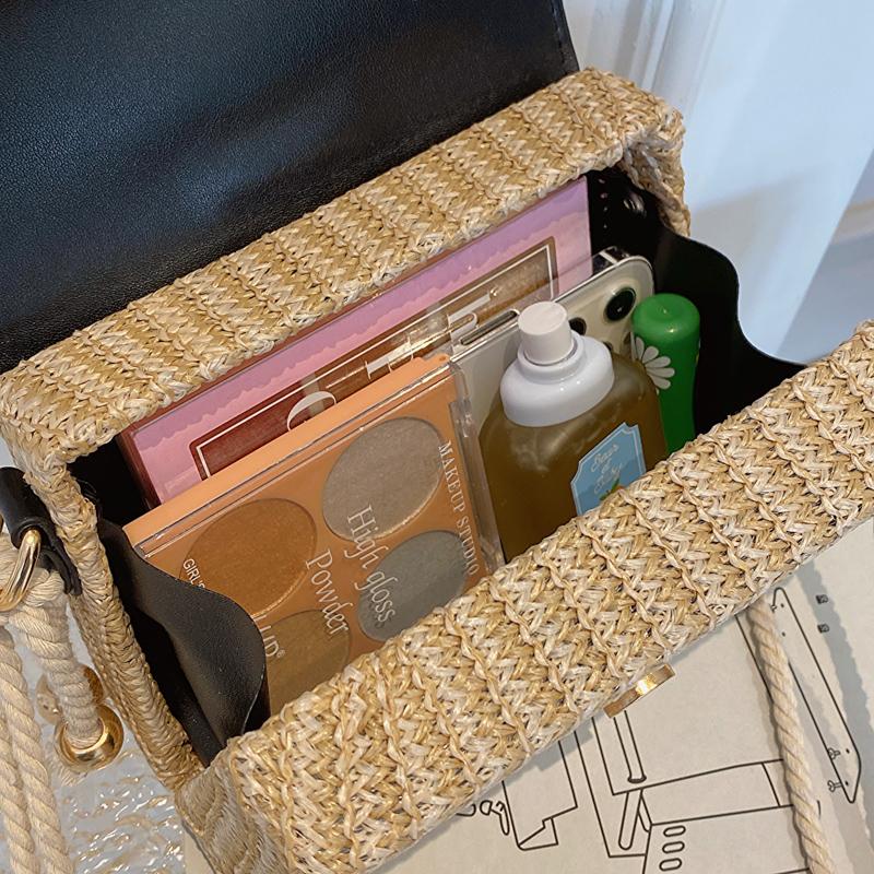 Straw Beach Bag For Women  Summer New Luxury Designer Handbags Hit Color Tassels Shoulder Crossbody Box Bag