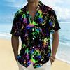 Women Short Sleeve Shirt Pink Green Blue Gradient Solid Lapel Button Up Top