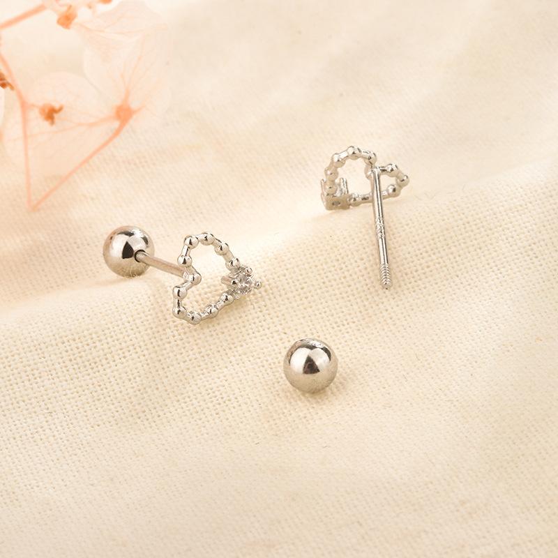 S925 Silver Mini Heart Stud Earrings With Screw Back Cute Bean Love Design Small Diamond Jewelry For Women