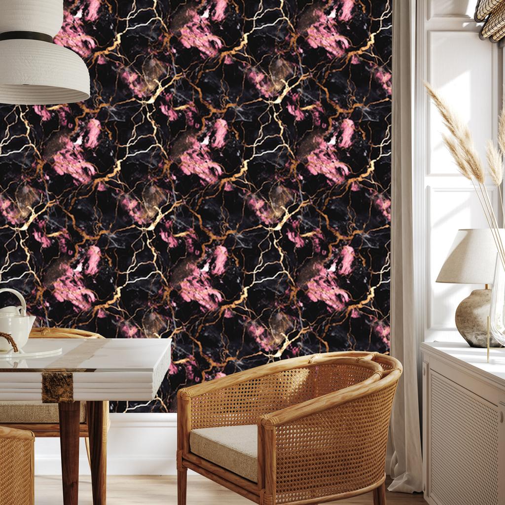 Marble Black and Burgundy Wallpaper for Living Room and Bedroom 50x1000