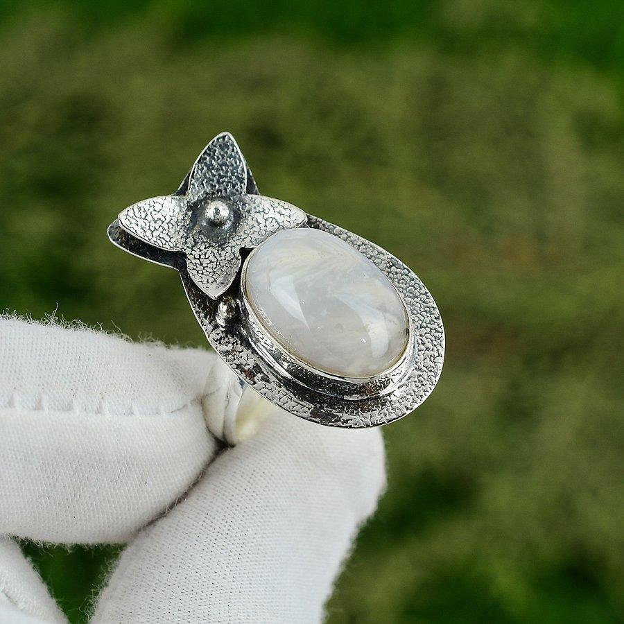 

Oval Rainbow Moonstone Stone Wedding Statement Daughter Ring 925 Sterling Silver Adjustable