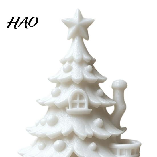 DIY Coloring Christmas Ornaments 3D Printed Tree House Kit, White Primer Miniature Model Window Display for Painting, Holiday Decor Craft Kids, Micro
