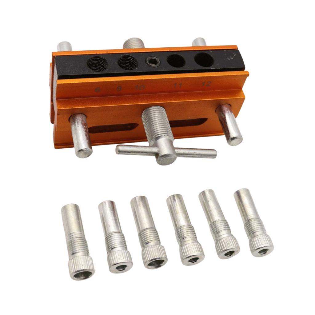 Kit Jig de dibluri cu autocentrare Jig de găurit pentru găuri drepte Set de îmbinare cu biscuiți cu 6 bucșe de ghidaj pentru burghiu Reglabil