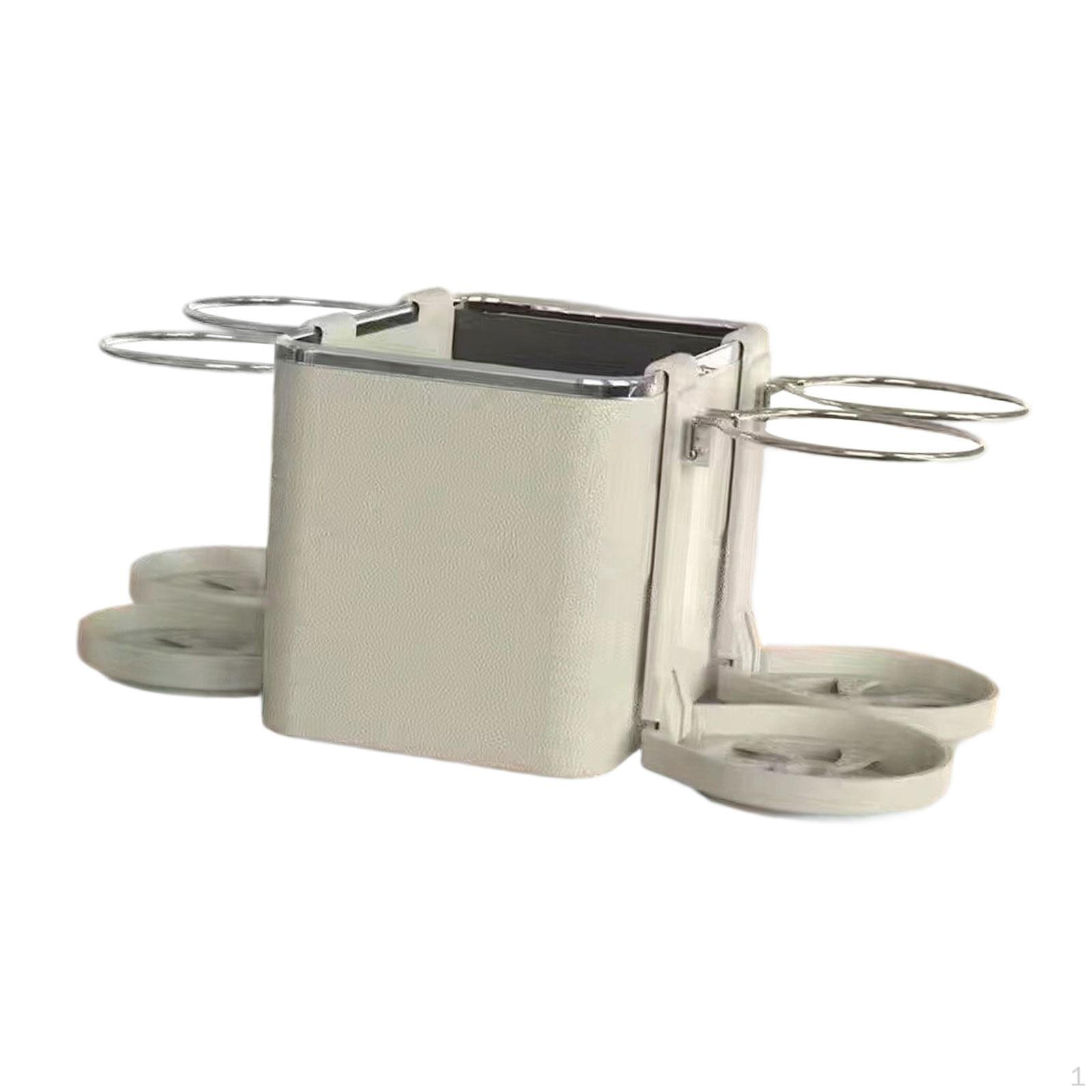 

Car Armrest Storage Box Center Organizer with 4 Foldable Cup Holders Universal Napkin Holder