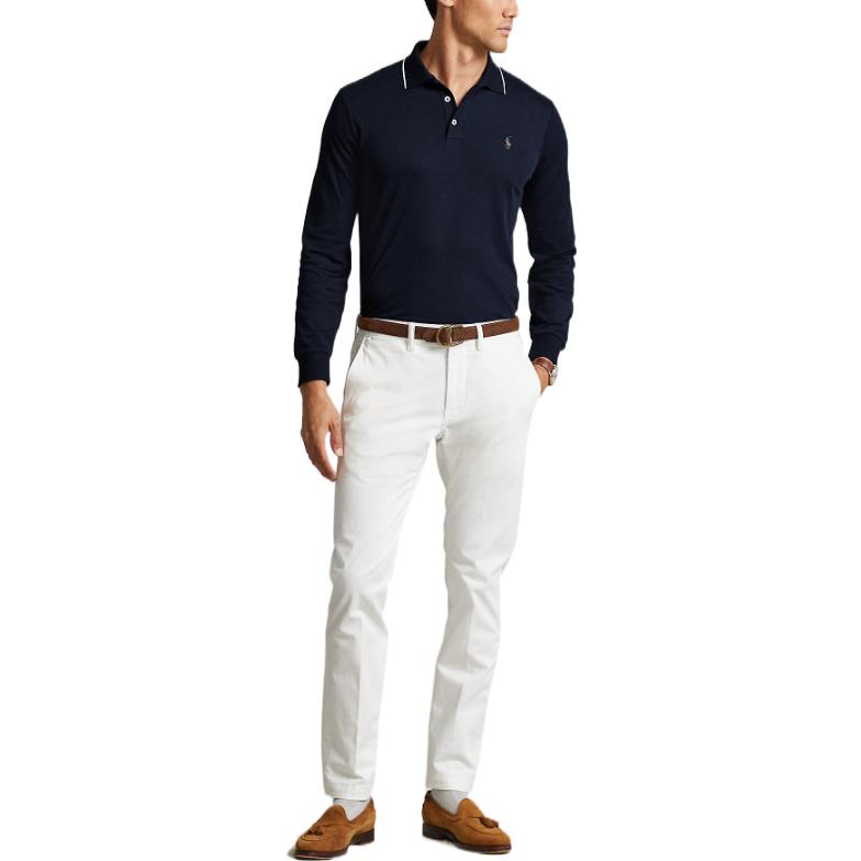 Polo Ralph Lauren Ss23 Einfarbiges Logo Besticktes Langarm Poloshirt Herren Tops Marineblau MNPOKNI16822229-410