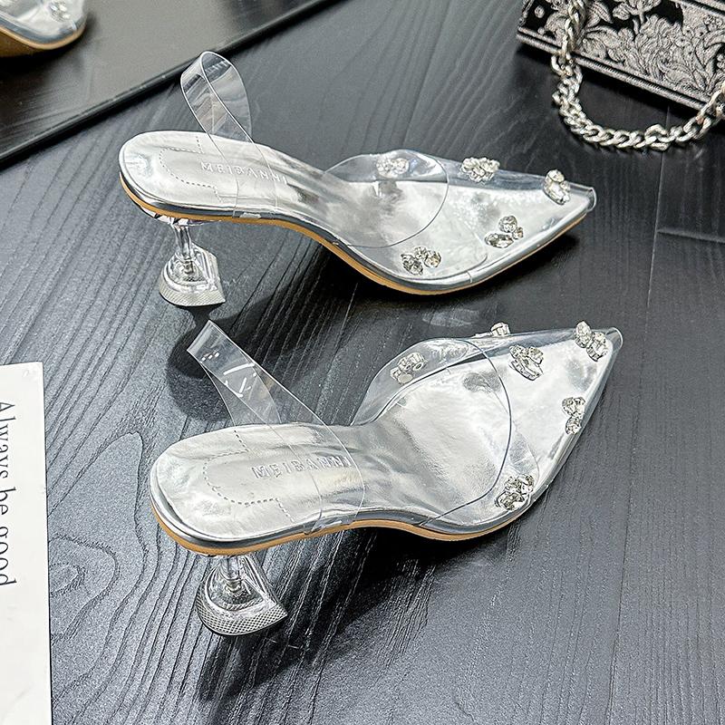Women's fashion  pointed silver women's shoes shallow mouth trendy wedding banquet comfortable dating square heel sandals