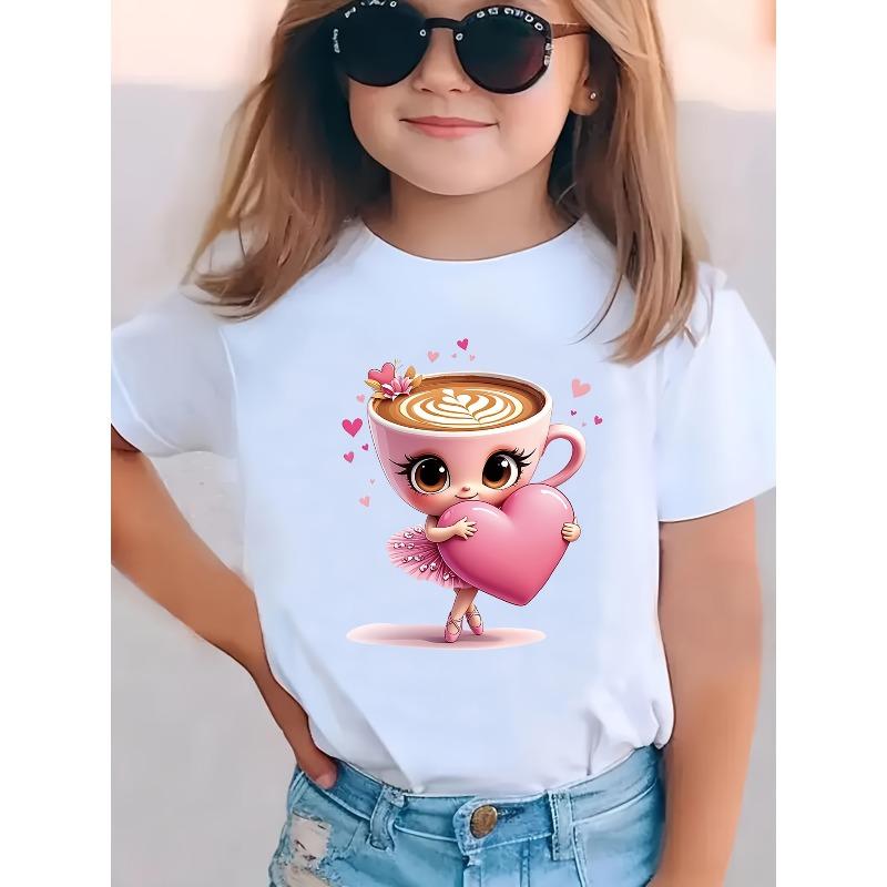 Summer Fashion Girls Short-Sleeved T-Shirt Cartoon Pattern Print Casual Versatile 150 белый