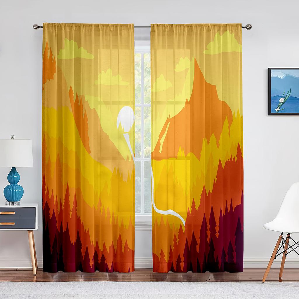 Purple Mountains Abstract Minimalist Landscape Sheer Voile Curtains for Living Room Curtains for Bedroom Chiffon Tulle Curtain