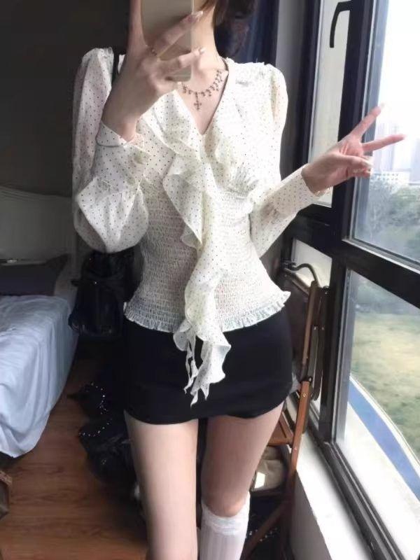 French Retro Vintage Tops Women Long Sleeve Sweet Blouse Casual Kawaii Style Summer Daily Fashion Outfits New