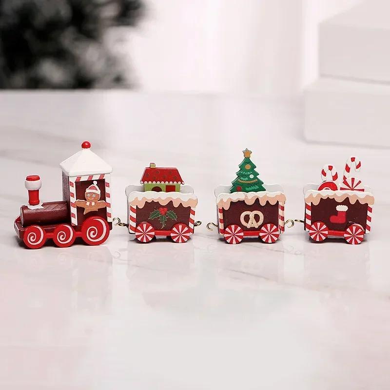 Wooden Mini Train Decor Set Christmas Party Snowman Ornament Plastic or Wooden Tabletop Cake Decoration Props Train Kids Toys