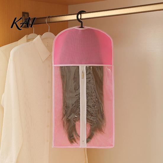 Breathable Wig Storage Holder Hanging Bag with Hook, Non-woven Fabric Dust-proof Home Hair Accessory Protector, Space Saving Portable Zipper Case for