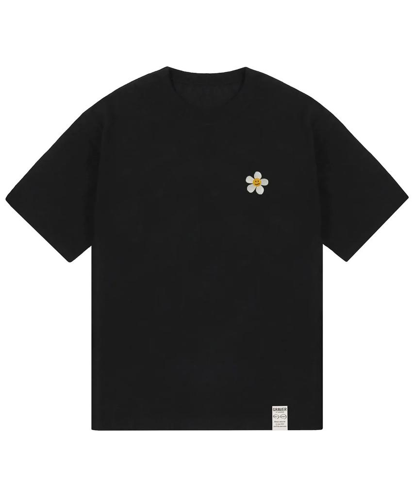 GRAVER [Unisex] Flower Dot Embroidered Short Sleeve T-Shirt_2 Colors