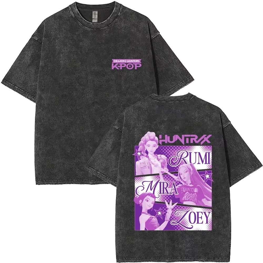 Sprana Koszulka Vintage Filmowa KPop Demon Hunters Kawaii Rumi Mira Zoey Nadruk Koszulki Męskie Damskie Czysta Bawełna Top