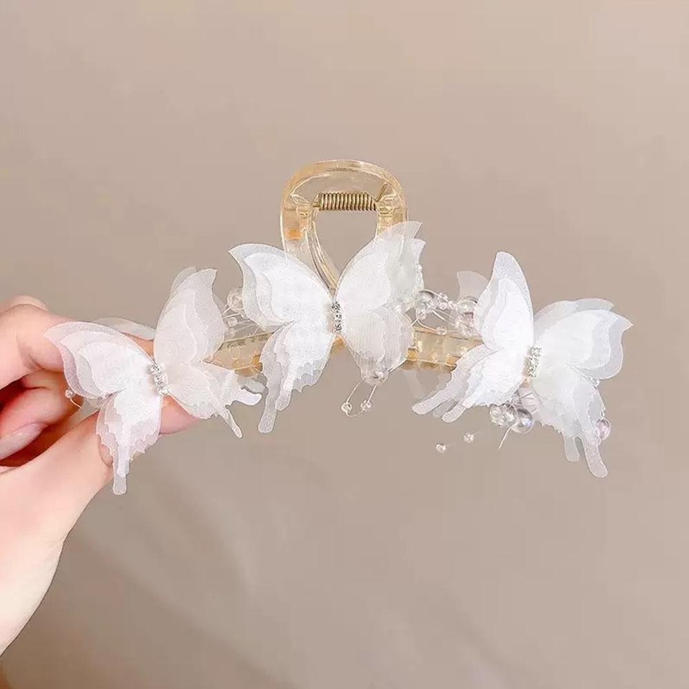 Wrinkled And Butterfly Hair Claws Thick Hair Sweet Pink Hair Clips Ponytail Fashionable Hair Accessory Hair Clips Claw Clip