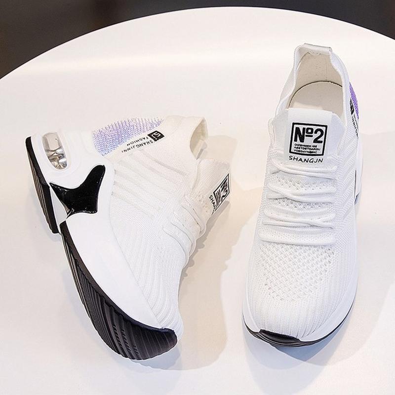 2025 New Women's Mesh Invisible Heightening Women's Wedge Heel Lace-up Sneakers Fashion Color Matching Women's Shoes
